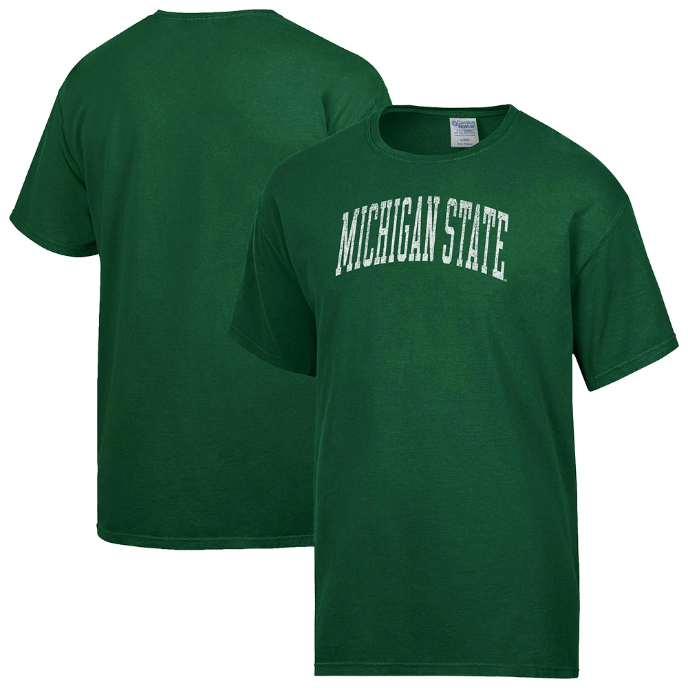 Men's ComfortWash Dark Green Michigan State Spartans Distressed Arch T-Shirt