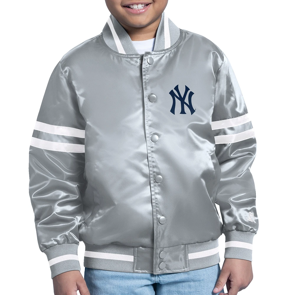 Youth Starter New York Yankees Printed Shield Team Logo Satin Varsity Full-Snap Jacket