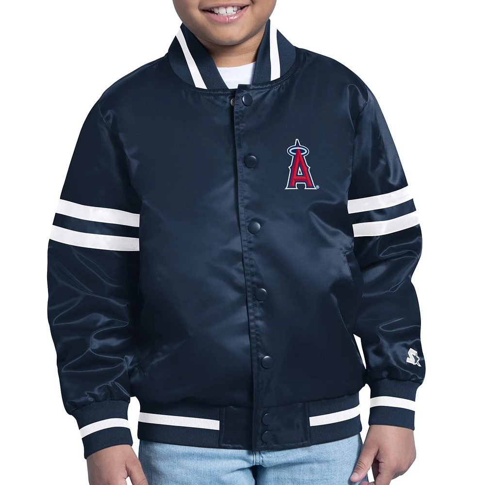 Youth Starter Navy Los Angeles Angels Printed Team Logo Satin Full-Snap Varsity Jacket