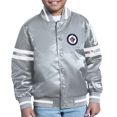 Youth Starter Gray Winnipeg Jets Printed Team Logo Satin Varsity Full-Snap Jacket