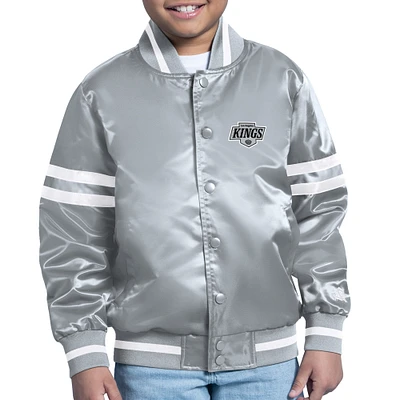 Youth Starter Silver Los Angeles Kings Printed Team Logo Satin Varsity Full-Snap Jacket