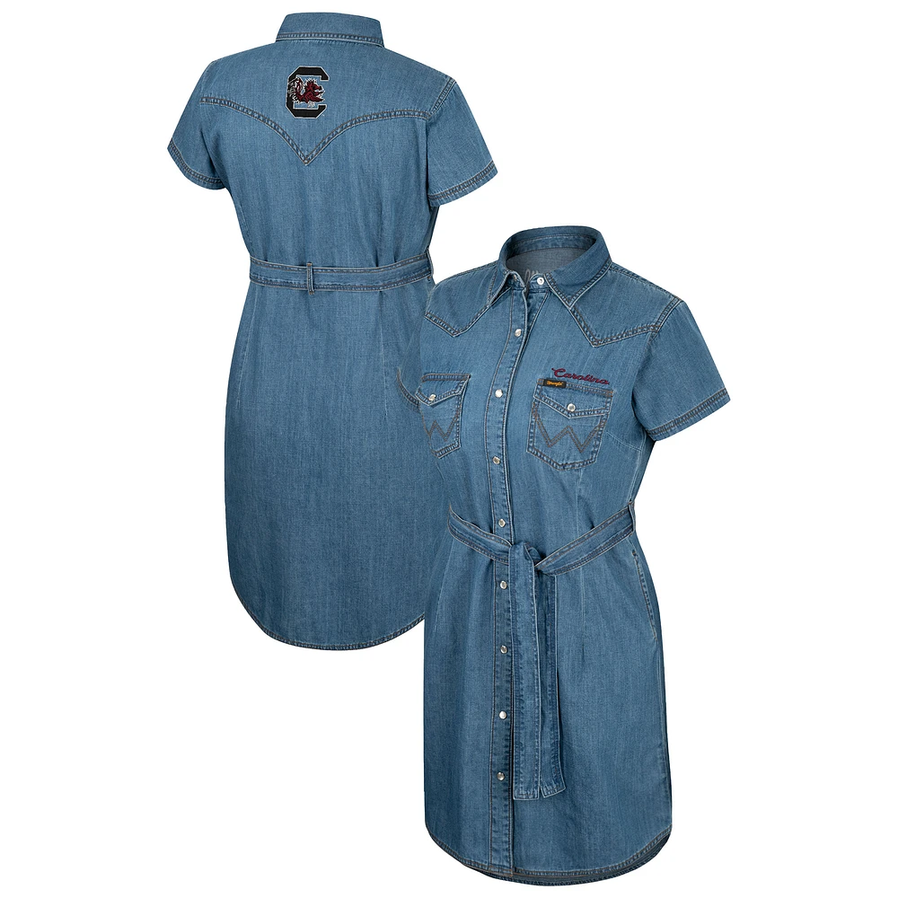Women's Colosseum Denim South Carolina Gamecocks Short Sleeve Full-Snap Dress