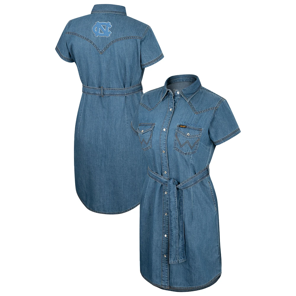 Women's Colosseum Denim North Carolina Tar Heels Short Sleeve Full-Snap Dress