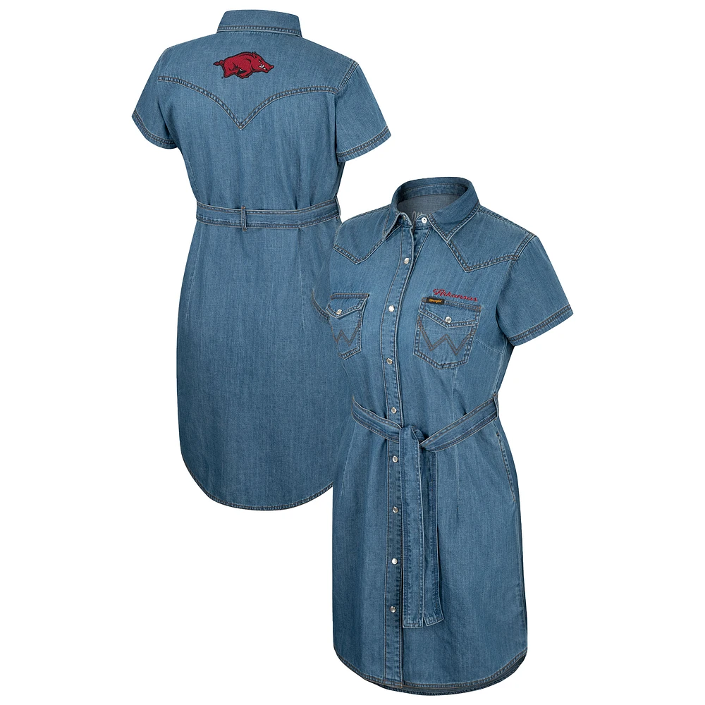 Women's Colosseum Denim Arkansas Razorbacks Short Sleeve Full-Snap Dress