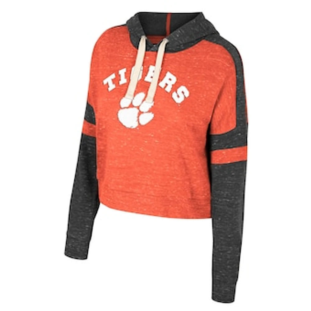 Women's Colosseum Orange Clemson Tigers Cropped Lost City Speckle Pullover Hoodie