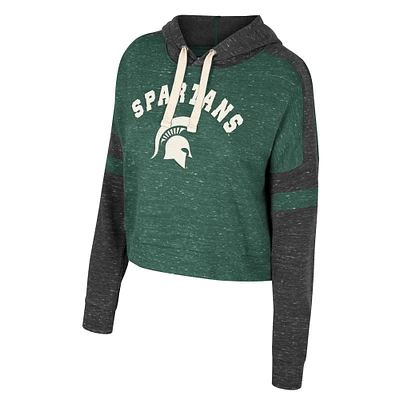 Women's Colosseum Green Michigan State Spartans Cropped Lost City Speckle Pullover Hoodie