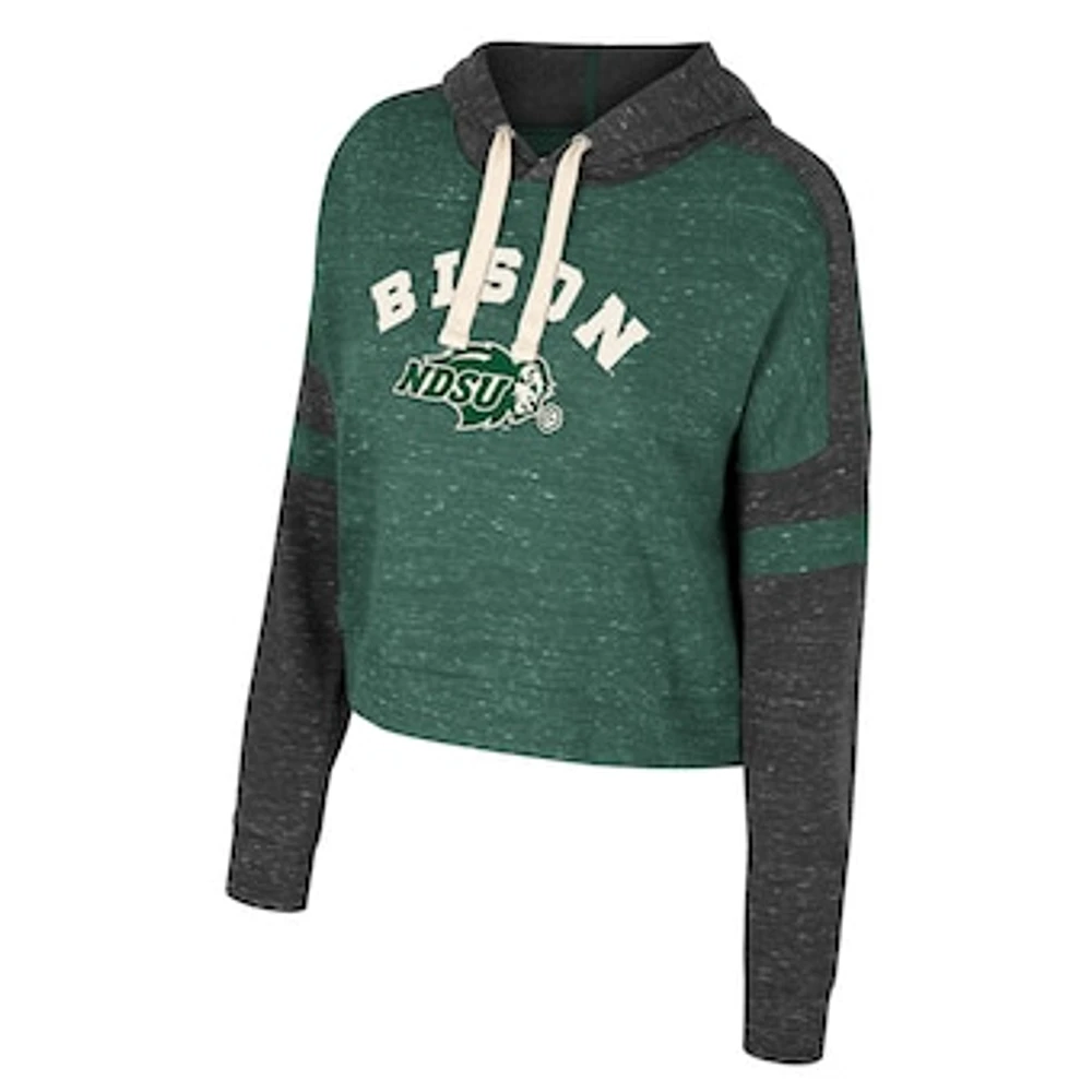Women's Colosseum Green NDSU Bison Cropped Lost City Speckle Pullover Hoodie