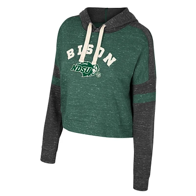 Women's Colosseum Green NDSU Bison Cropped Lost City Speckle Pullover Hoodie