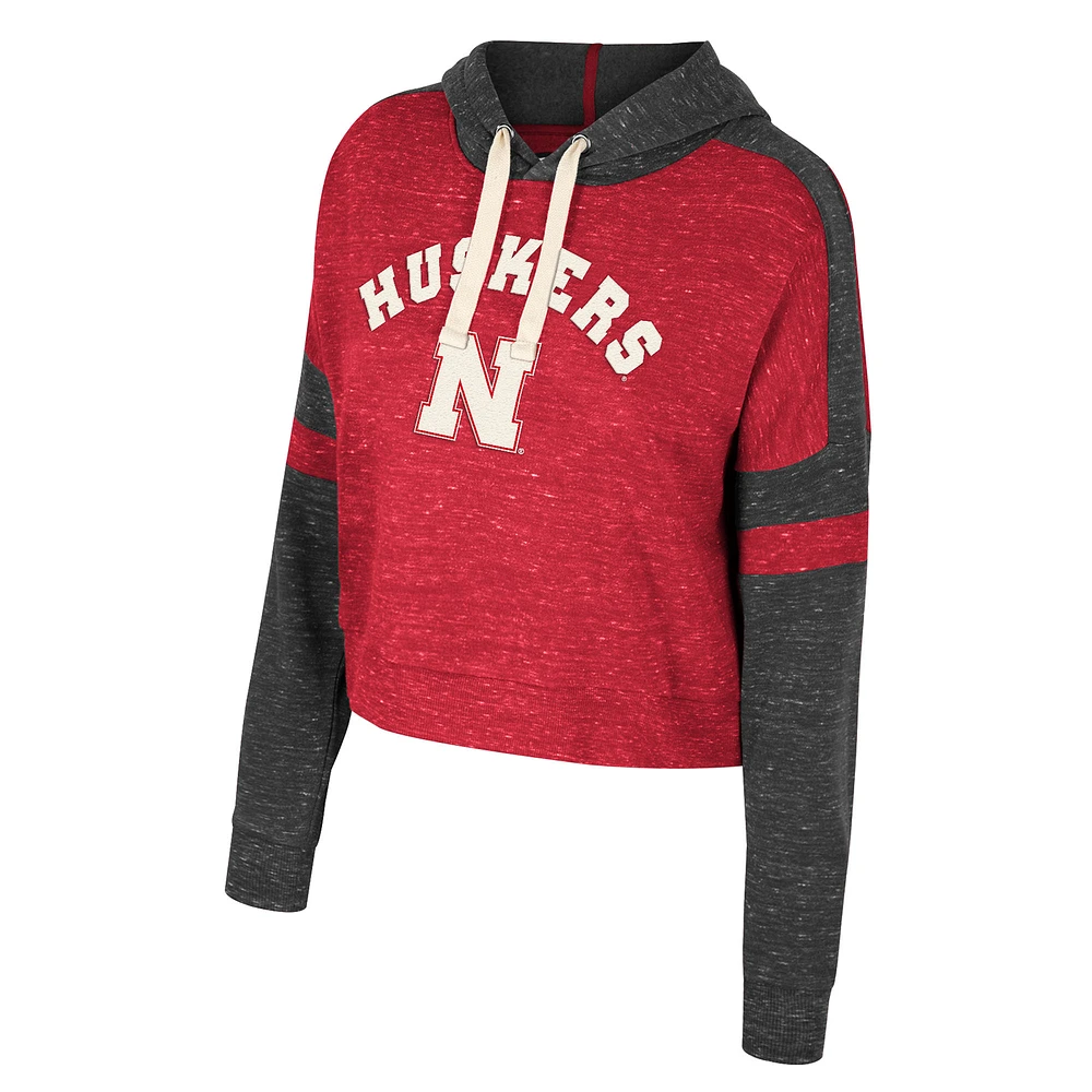 Women's Colosseum Scarlet Nebraska Huskers Cropped Lost City Speckle Pullover Hoodie