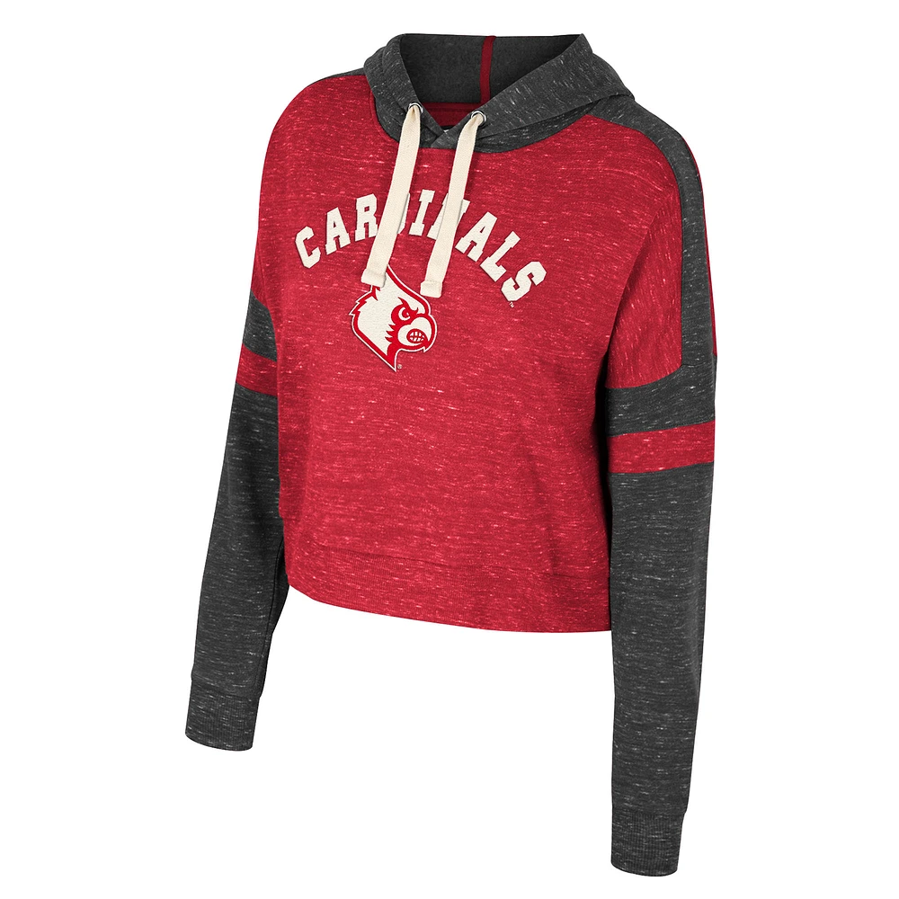 Women's Colosseum Red Louisville Cardinals Cropped Lost City Speckle Pullover Hoodie