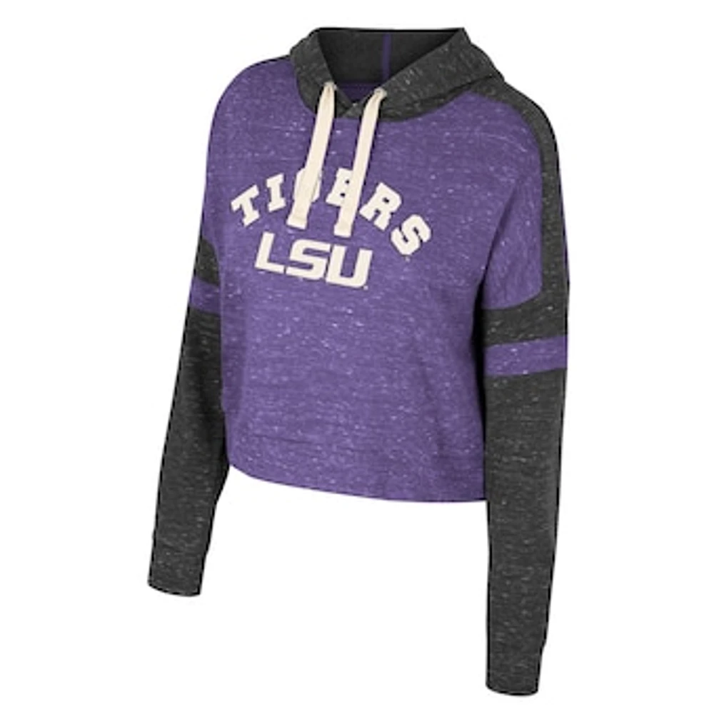 Women's Colosseum Purple LSU Tigers Cropped Lost City Speckle Pullover Hoodie