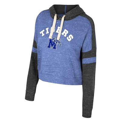 Women's Colosseum Royal Memphis Tigers Cropped Lost City Speckle Pullover Hoodie