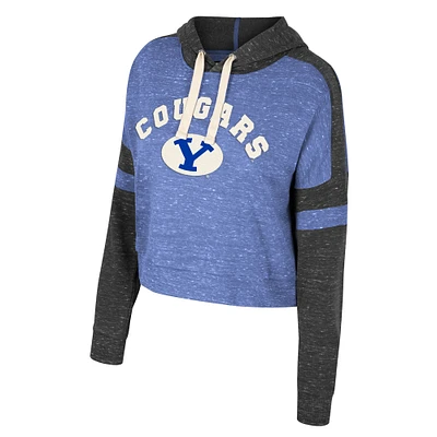 Women's Colosseum Royal BYU Cougars Cropped Lost City Speckle Pullover Hoodie