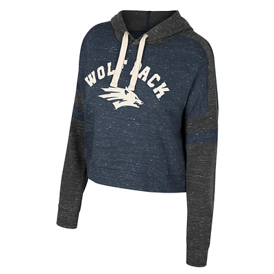 Women's Colosseum Navy Nevada Wolf Pack Cropped Lost City Speckle Pullover Hoodie