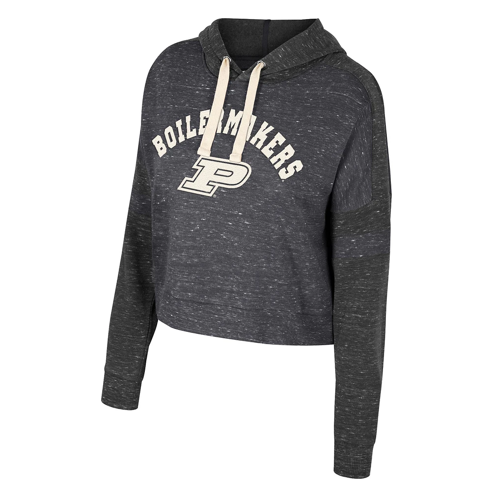 Women's Colosseum Black Purdue Boilermakers Cropped Lost City Speckle Pullover Hoodie