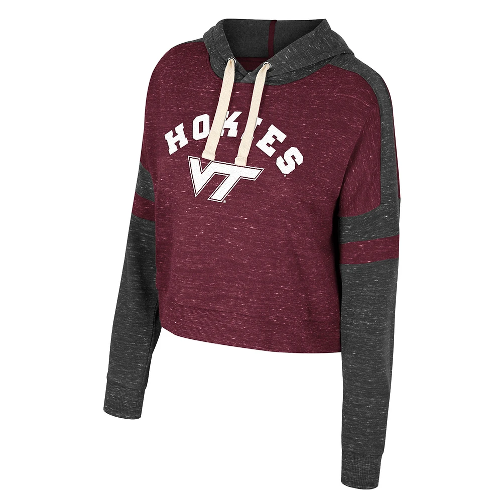 Women's Colosseum Maroon Virginia Tech Hokies Cropped Lost City Speckle Pullover Hoodie