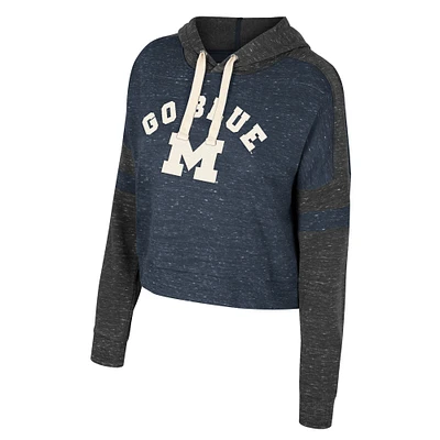 Women's Colosseum Navy Michigan Wolverines Cropped Lost City Speckle Pullover Hoodie