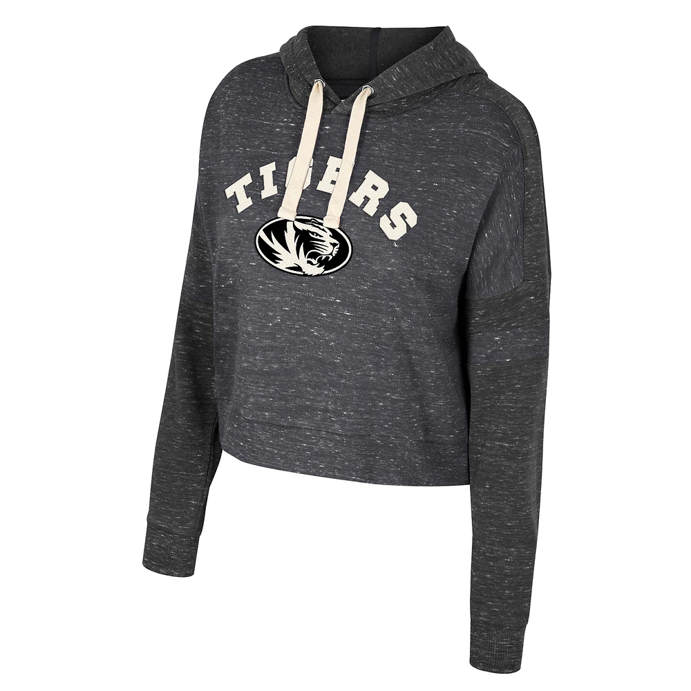 Women's Colosseum Black Missouri Tigers Cropped Lost City Speckle Pullover Hoodie