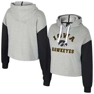 Women's Colosseum Heather Gray Iowa Hawkeyes Cropped Sage Pullover Hoodie