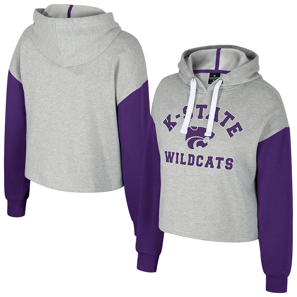 Women's Colosseum Heather Gray Kansas State Wildcats Cropped Sage Pullover Hoodie