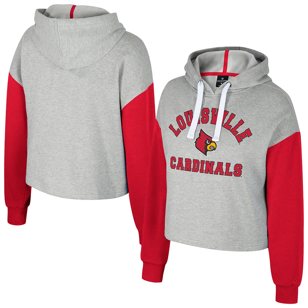 Women's Colosseum Heather Gray Louisville Cardinals Cropped Sage Pullover Hoodie