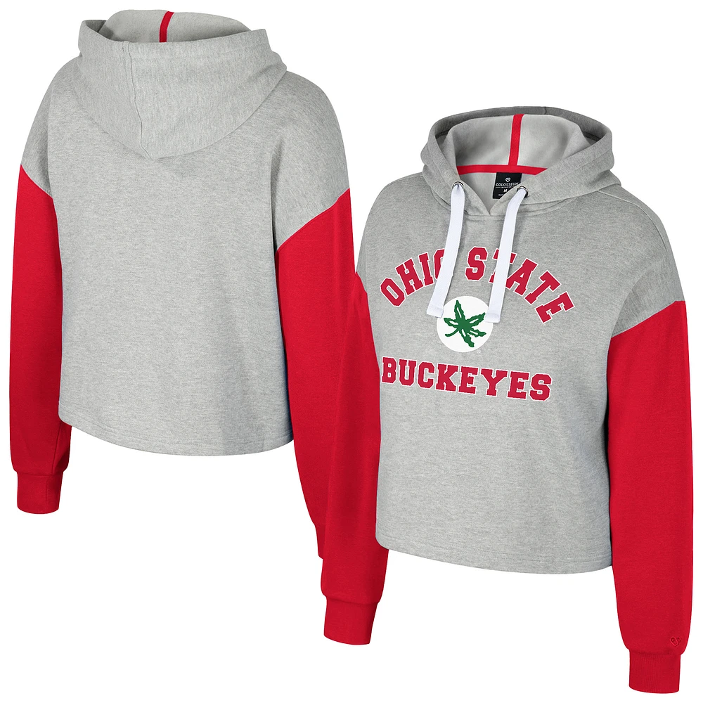 Women's Colosseum Heather Gray Ohio State Buckeyes Cropped Sage Pullover Hoodie