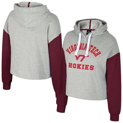 Women's Colosseum Heather Gray Virginia Tech Hokies Cropped Sage Pullover Hoodie