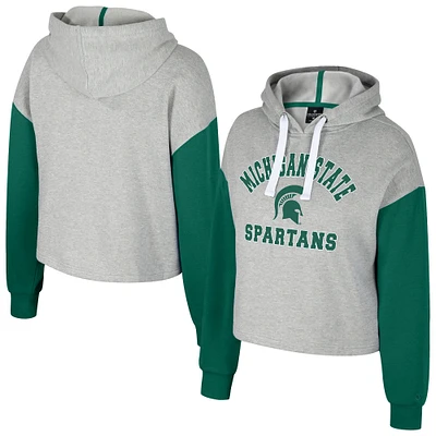 Women's Colosseum Heather Gray Michigan State Spartans Cropped Sage Pullover Hoodie