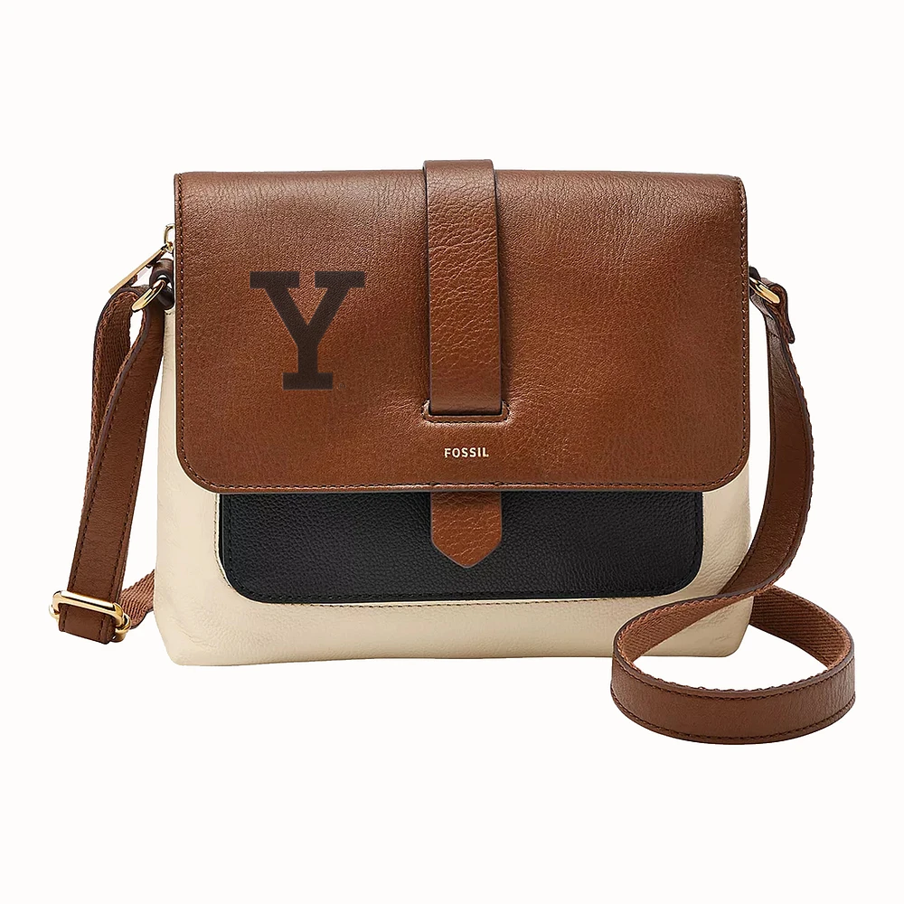 Fossil Brown Yale Bulldogs Kinley Leather Small Crossbody Bag