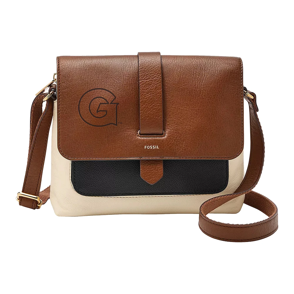 Fossil Brown Georgetown Hoyas Kinley Leather Small Crossbody Bag