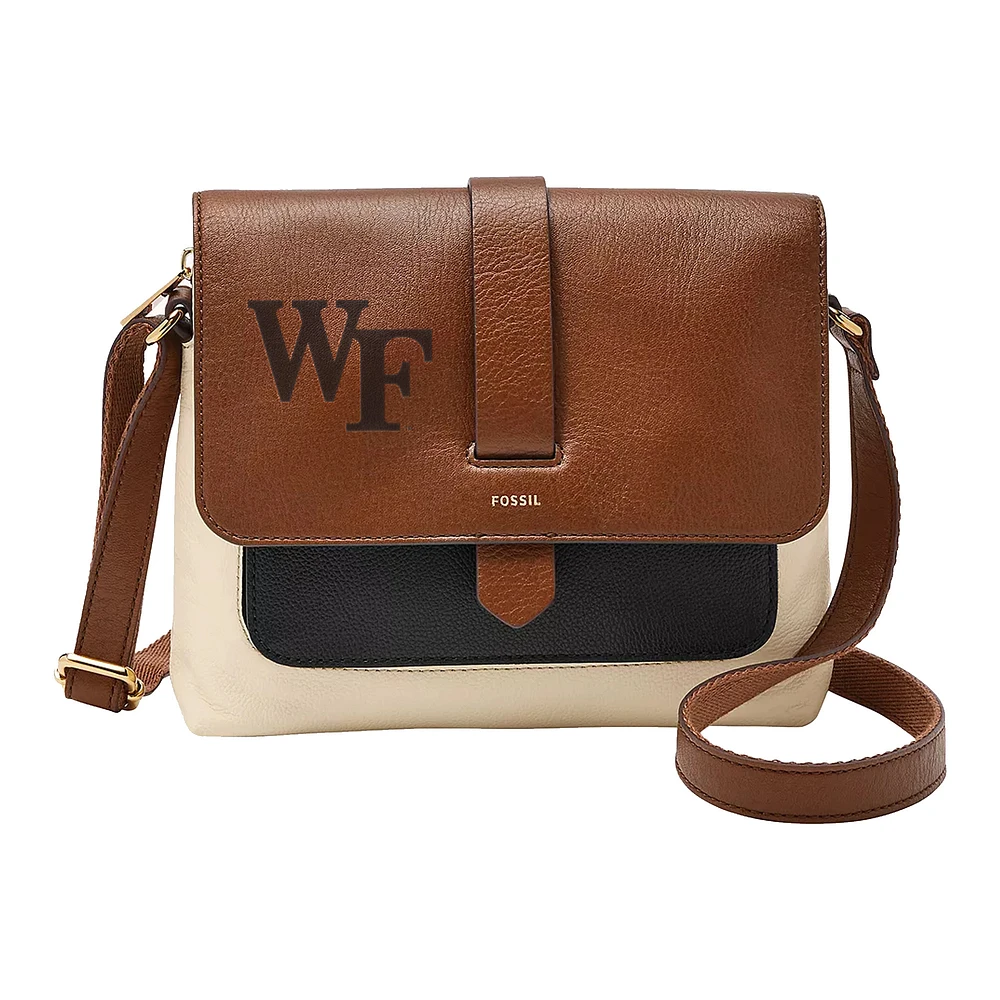 Fossil Brown Wake Forest Demon Deacons Kinley Leather Small Crossbody Bag