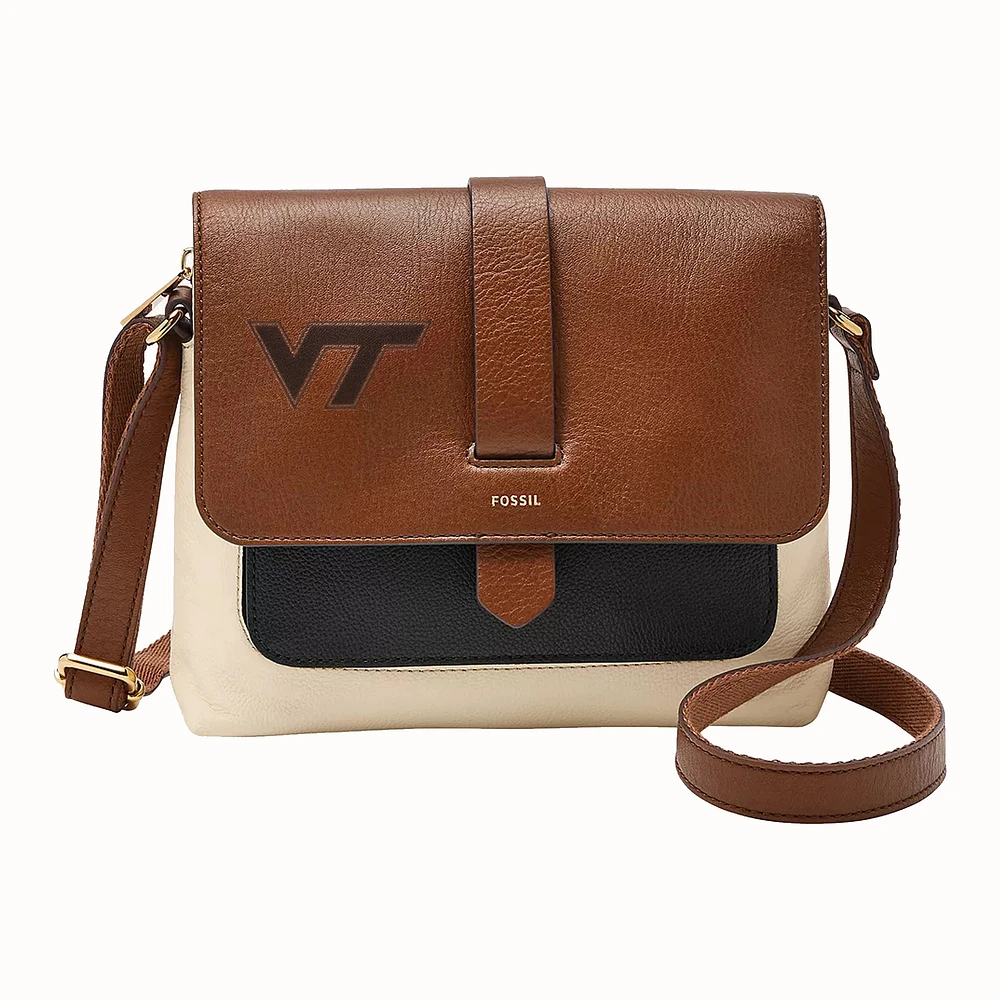 Fossil Brown Virginia Tech Hokies Kinley Leather Small Crossbody Bag