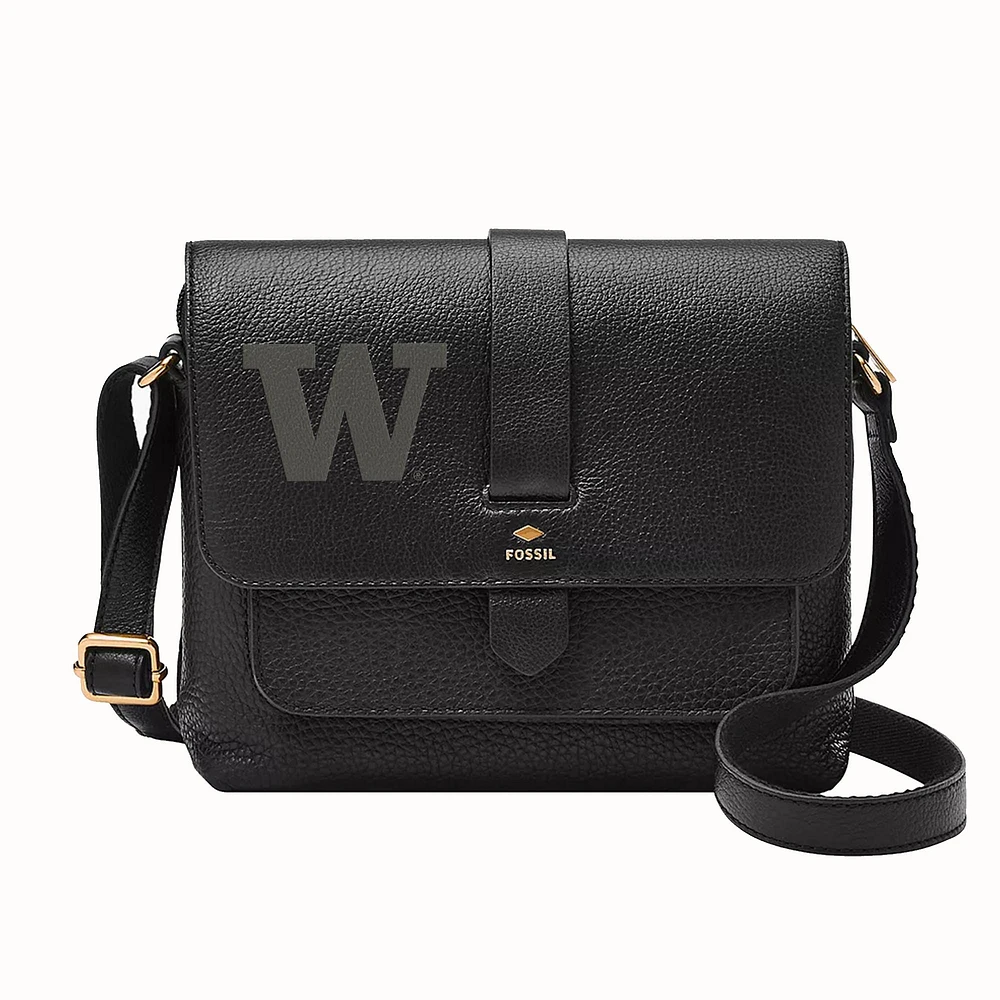 Fossil Black Washington Huskies Kinley Leather Small Crossbody Bag