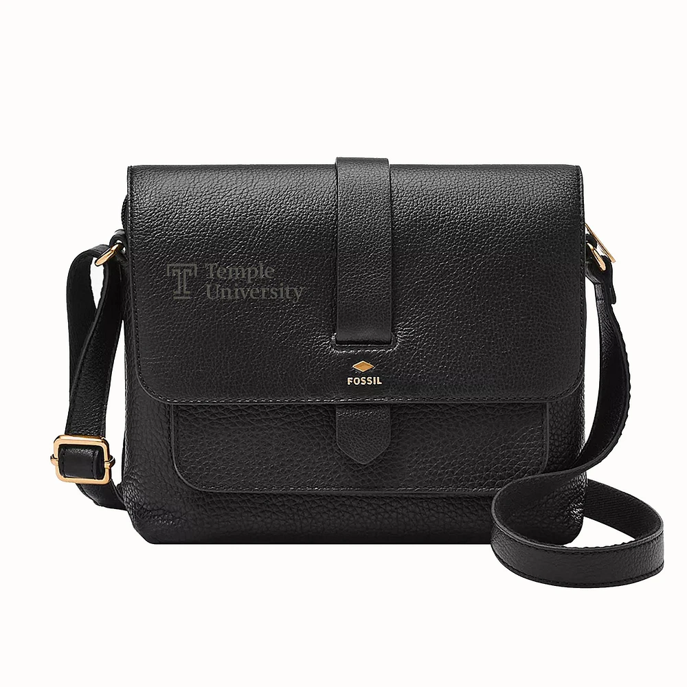 Fossil Black Temple Owls Kinley Leather Small Crossbody Bag