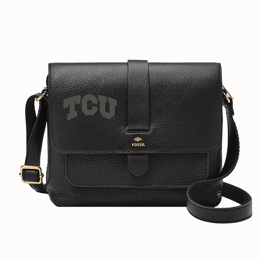 Fossil Black TCU Horned Frogs Kinley Leather Small Crossbody Bag