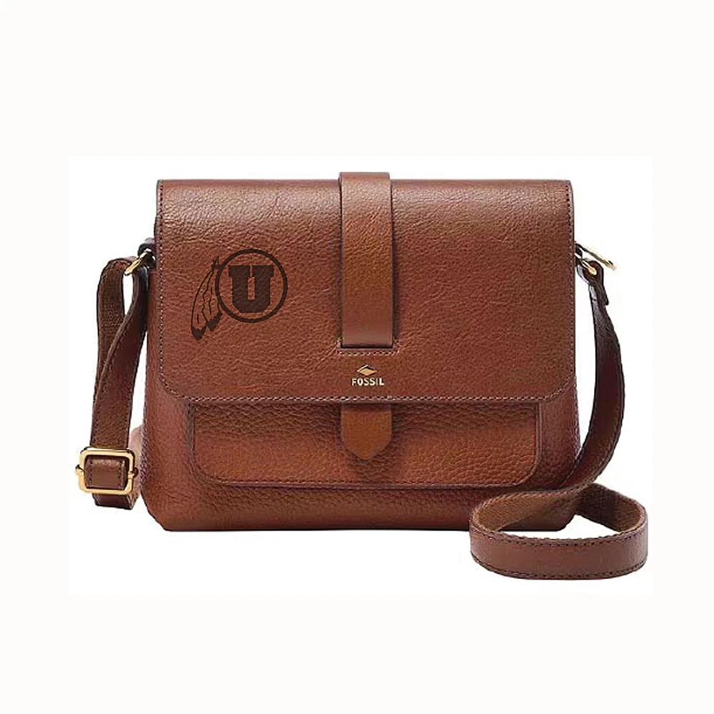 Fossil Brown Utah Utes Kinley Leather Small Crossbody Bag