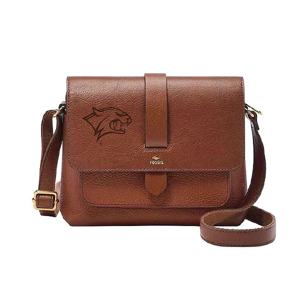 Fossil Brown New Hampshire Wildcats Kinley Leather Small Crossbody Bag
