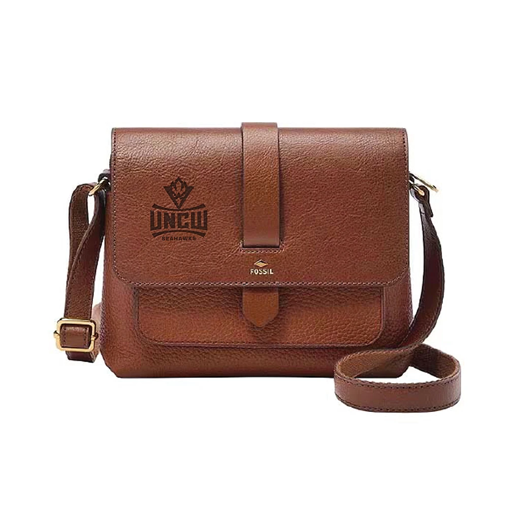 Fossil Brown UNC Wilmington Seahawks Kinley Leather Small Crossbody Bag