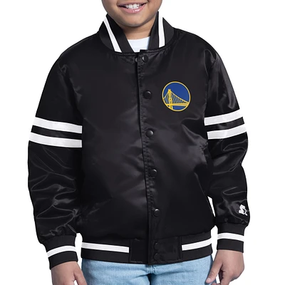 Youth Starter Black Golden State Warriors Printed City Team Logo Varsity Full-Snap Jacket