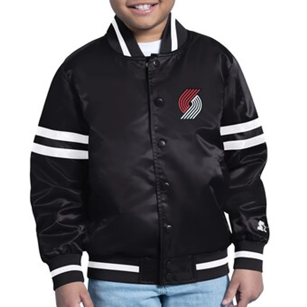 Youth Starter Black Portland Trail Blazers Printed City Team Logo Varsity Full-Snap Jacket