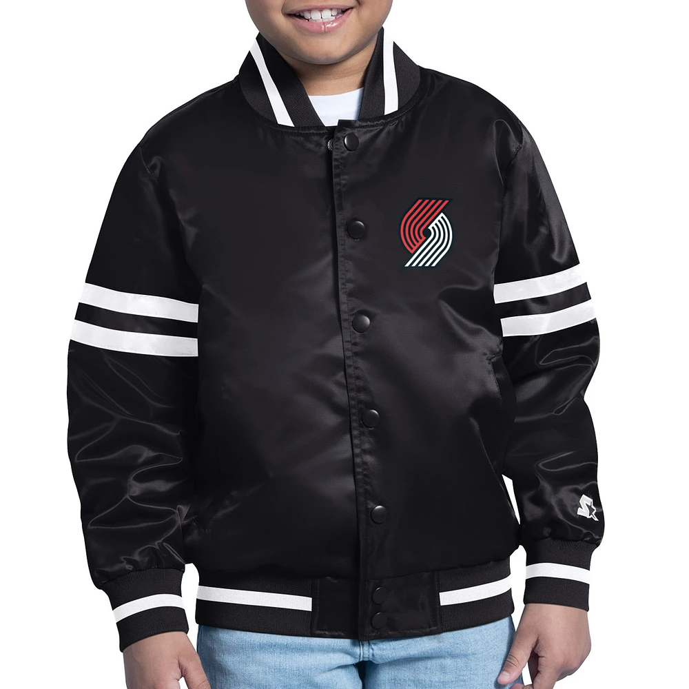 Youth Starter Black Portland Trail Blazers Printed City Team Logo Varsity Full-Snap Jacket
