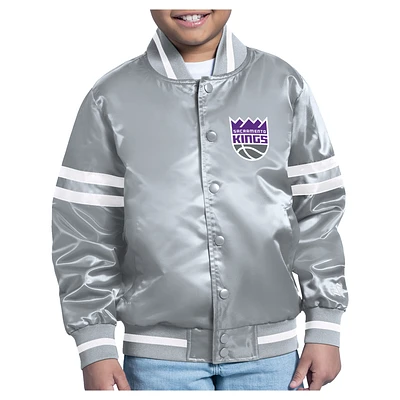Youth Starter Gray Sacramento Kings City Team Logo Varsity Full-Snap Jacket