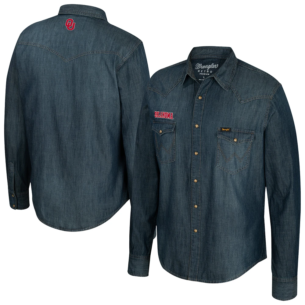 Men's Wrangler Denim Oklahoma Sooners Full-Snap Long Sleeve Shirt