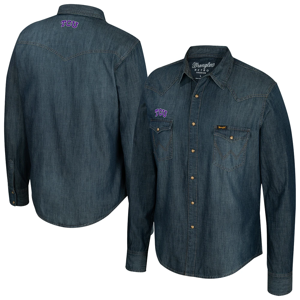 Men's Wrangler Denim TCU Horned Frogs Full-Snap Long Sleeve Shirt