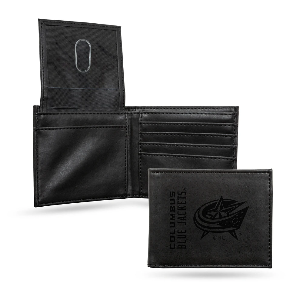 Black Columbus Blue Jackets Laser Engraved Billfold Wallet