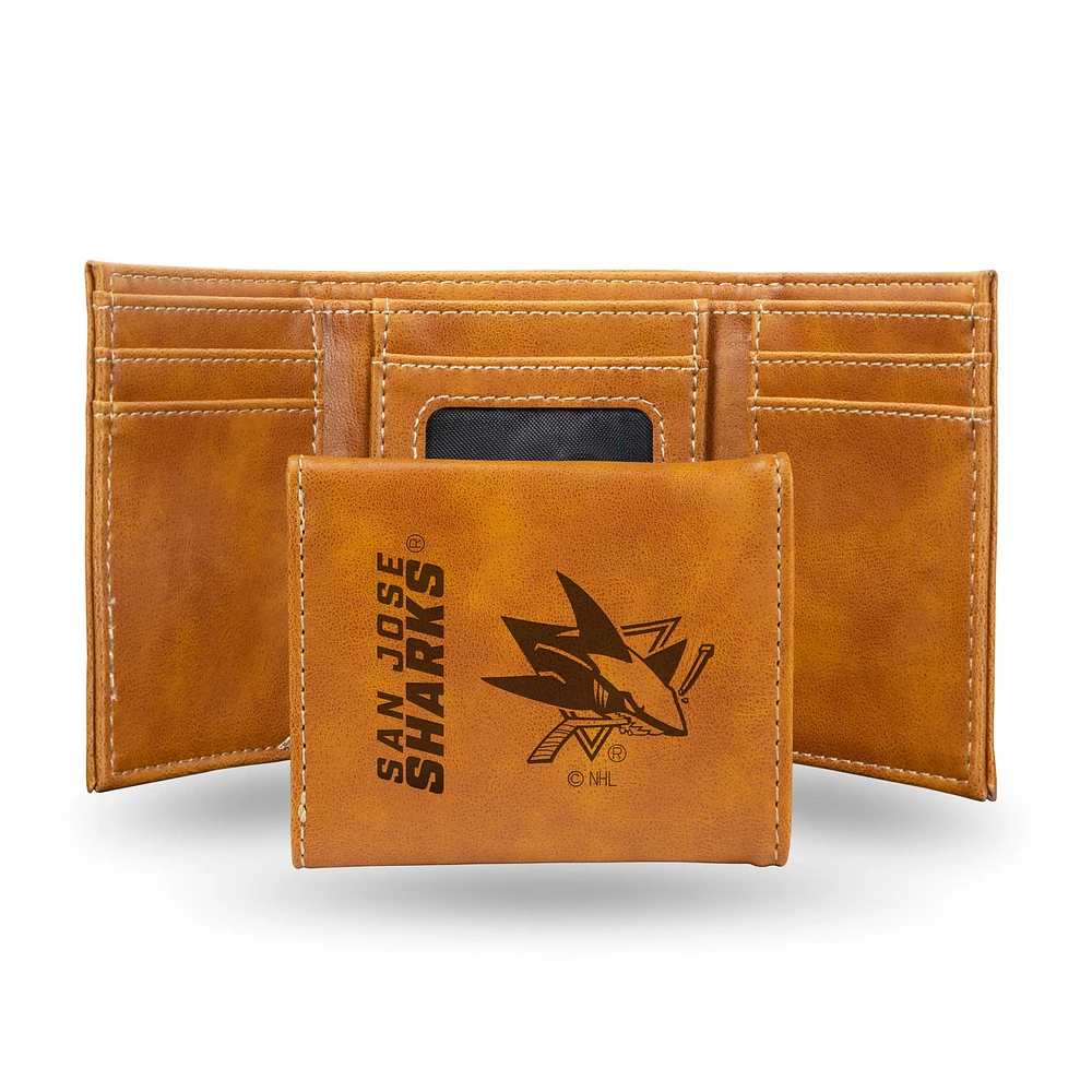 Brown San Jose Sharks Laser Engraved Tri-Fold Wallet