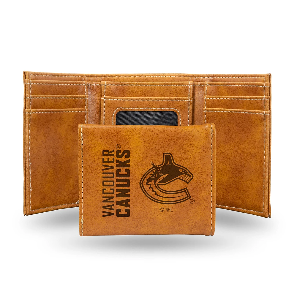 Brown Vancouver Canucks Laser Engraved Tri-Fold Wallet