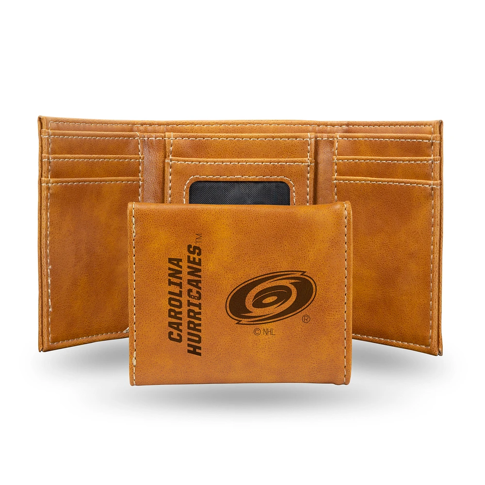 Brown Carolina Hurricanes Laser Engraved Tri-Fold Wallet