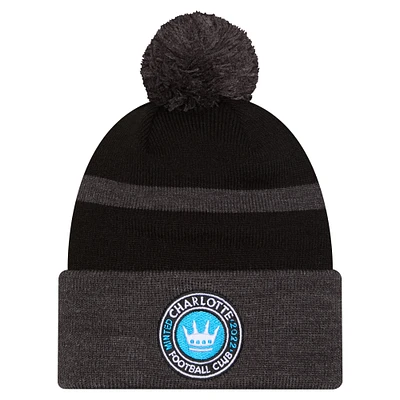 Men's New Era Black Charlotte FC 2025 Kickoff Cuffed Knit Hat with Pom