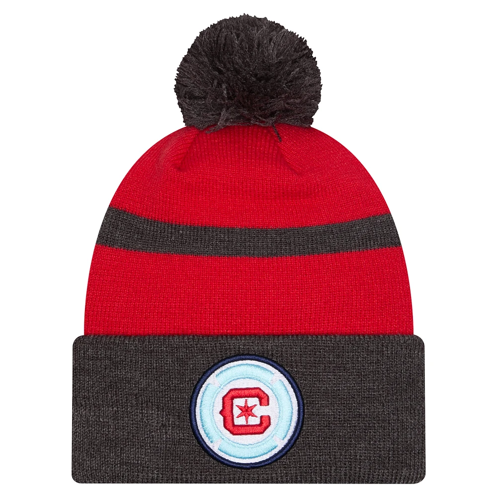 Men's New Era Black Chicago Fire 2025 Kickoff Cuffed Knit Hat with Pom